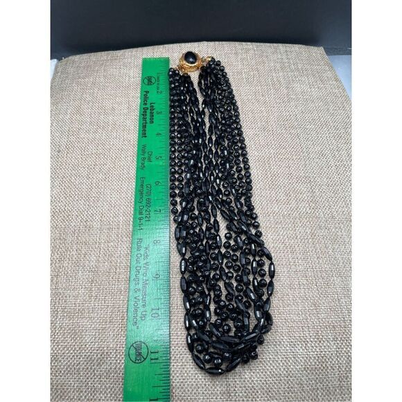Vintage Multi Strand Plastic Black Beaded Necklace Retro Grandma - Picture 5 of 7